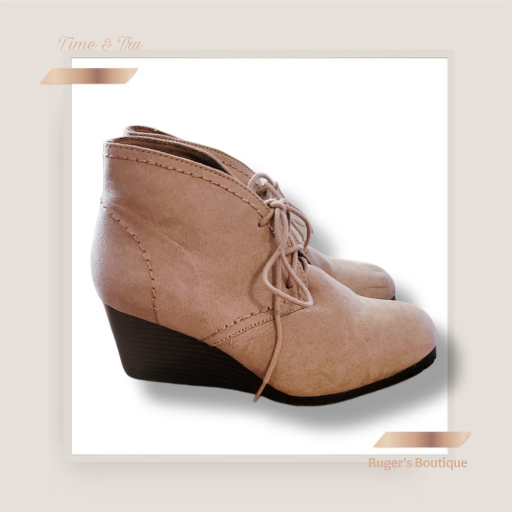 🌿Time and Tru Women's 6 Lace Up Ladies Booties Shoes Footwear In Tan - Picture 3 of 12